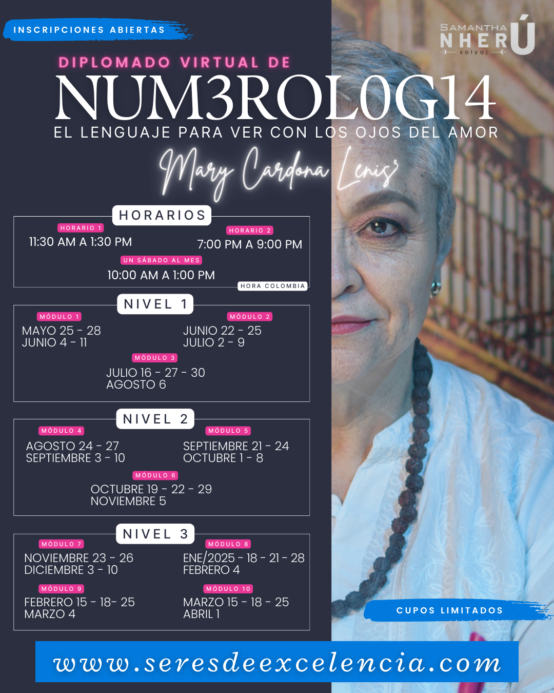Horarios diplomado virtual de Numerología, con Mary Cardona Lenis